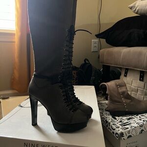Nine West Dark Brown Lace-Up Heeled Boots